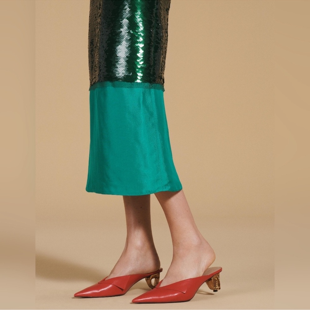 Zara Green Sequin & Teal Colorblock Midi Dress - Picture 11 of 14